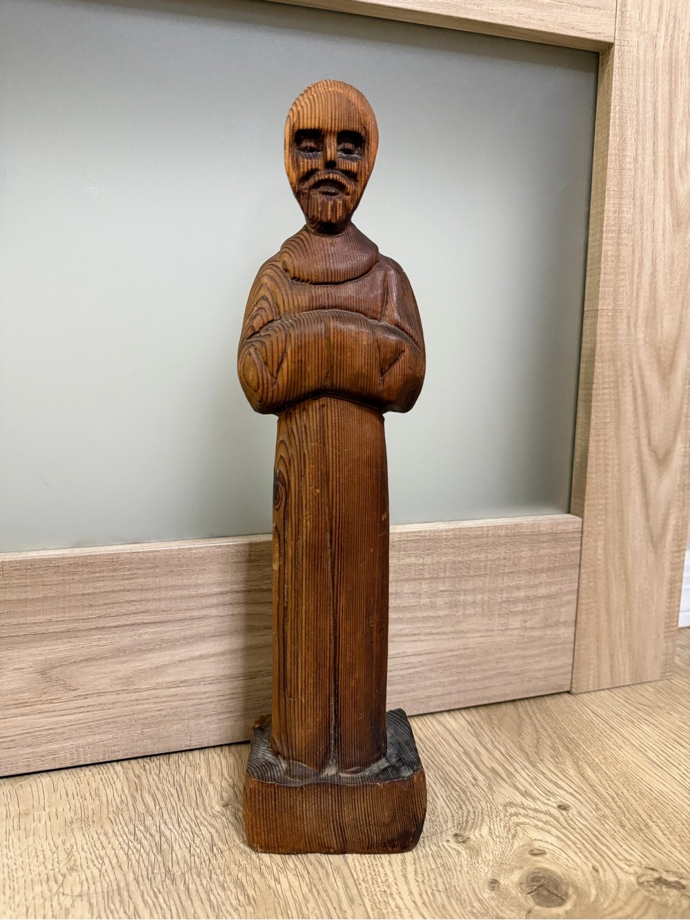 Vintage hand carved wood monk friar statue 13 inch folk art religious sculpture